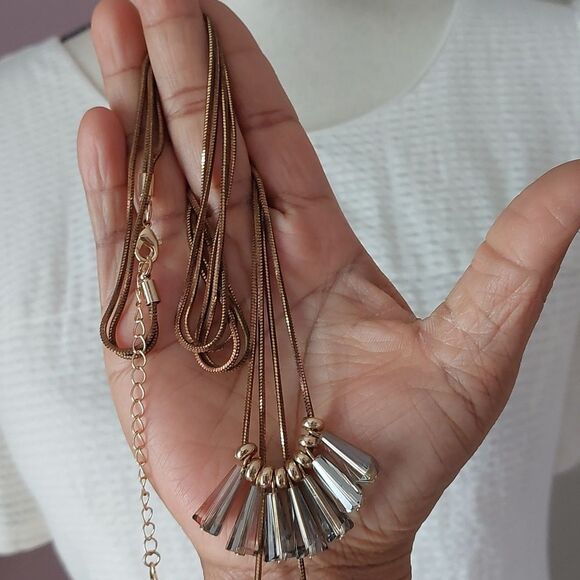 Glass Crystals Fringed Double Strand Layered Statement Necklace - Picture 5 of 6